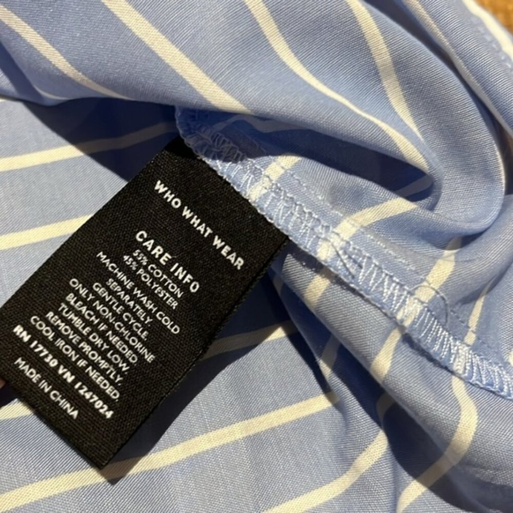 Who what wear blue and white stripped short sleeve frilly blouse - Picture 6 of 7